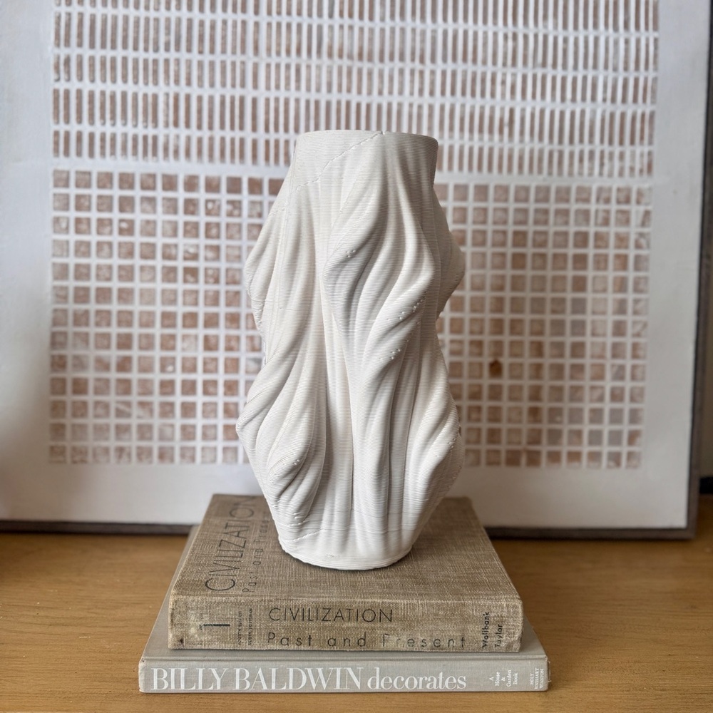 Modern White Sculptural 3D Printed Porcelain Vase